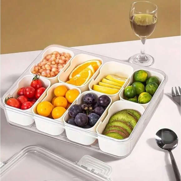 Divided Snack Serving Tray with Lid & Handle Large Food Storage Containers - Picture 2 of 6